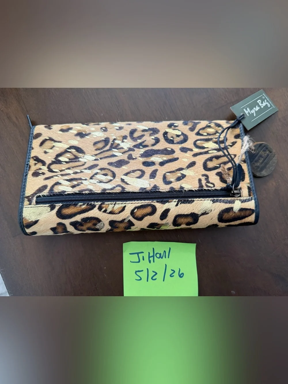 Myra Leopard Print on cowhide Wallet with Turn-Lock